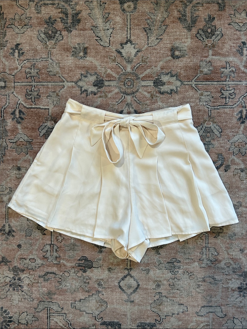 Aritzia Sunday Best Westley Cream Tie-Front Flowy Pleated Shorts